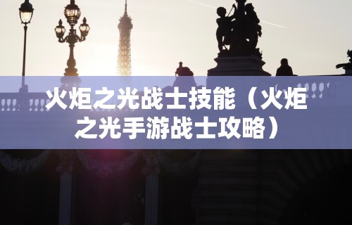 火炬之光战士技能（火炬之光手游战士攻略）